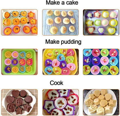 12PCS Silicone Mini Reusable Muffin Baking Cup Small Cupcake Holders Random Color Silicone Cupcake Liners Pastry Dessert Cups Nonstick Liner Molds for Making Muffin Chocolate Bread(Square)
