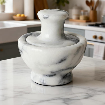 Marble Mortar and Pestle Set for Grinding Herbs Spice Pills Seeds Guacamole Garlic and Ginger Stone Grinder Seasoning Crusher Elegant and Cute Kitchen Tools