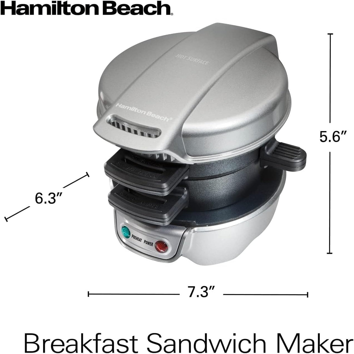 Hamilton Beach Breakfast Sandwich Maker with Egg Cooker Ring, Customize Ingredients, Perfect for English Muffins, Croissants, Mini Waffles, Perfect White Elephant Gifts, Mint (25482)