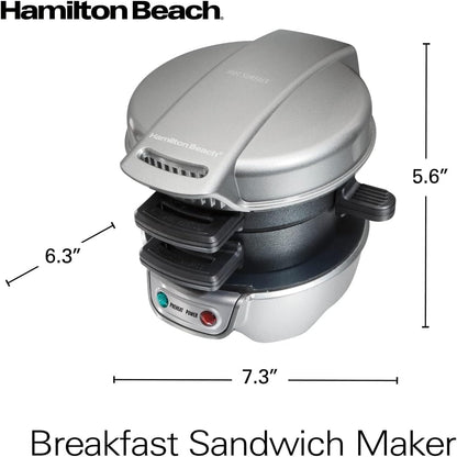 Hamilton Beach Breakfast Sandwich Maker with Egg Cooker Ring, Customize Ingredients, Perfect for English Muffins, Croissants, Mini Waffles, Perfect White Elephant Gifts, Mint (25482)