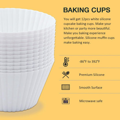 Extra Large Silicone Cupcake Muffin Cups 12 Pack, 3.54 Inch Muffin Liners, Reusable Jumbo Silicone Baking Cups Easy to Clean, Great for Cupcake, Mousse(Multicolor)