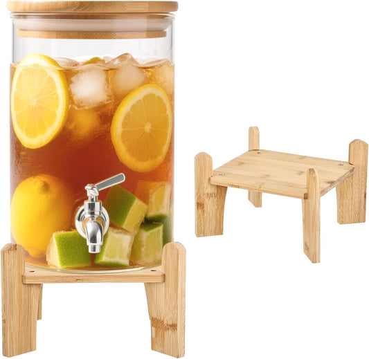 Natural Wooden Drink Dispenser Stand, Beverage Dispenser Stand and Water Jug Holder Glass Water Jugs Base for Families Parties and Catering Events, Fit Max 9.5 Inch Glass Water Pitcher