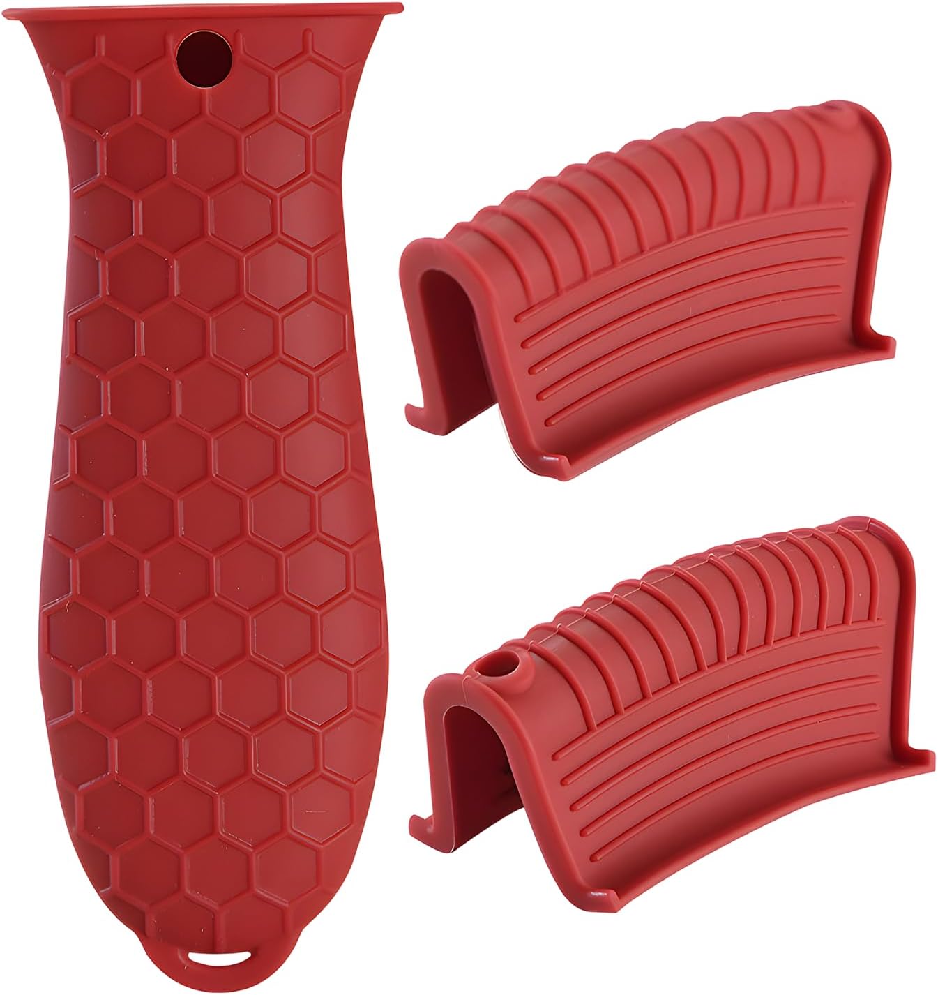 Cast Iron Skillet Handle Covers - 3 Pack Assist Pan Handle Sleeve Pot Holders, Heat Resistant Pot Handle Covers, Non-Slip Silicone Cast Iron Handle Grip for Cast Iron Skillet Metal Pan (Red)