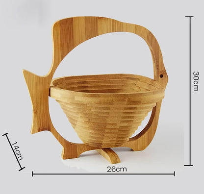 Foldable Bamboo Dried Fruit Basket Apple Shaped Collapsible Bread Nuts Baskets Candy Gifts Fruit Bowl Holder Wooden Snack Box for Kitchen Table