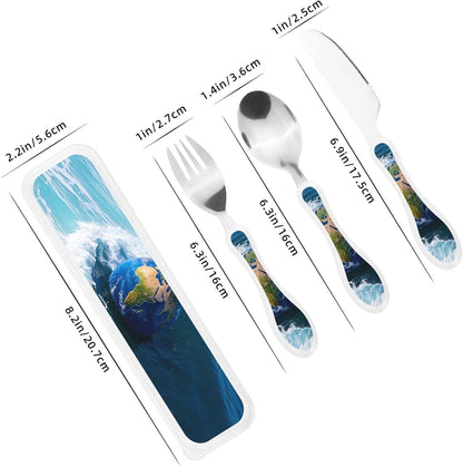 3-Piece Kids Silverware Set With Storage Case, Stainless Steel Reusable Children Safe Knife Spoon Fork Set Dreamy Jellyfish Print Children Flatware Set For Kids Lunch Box