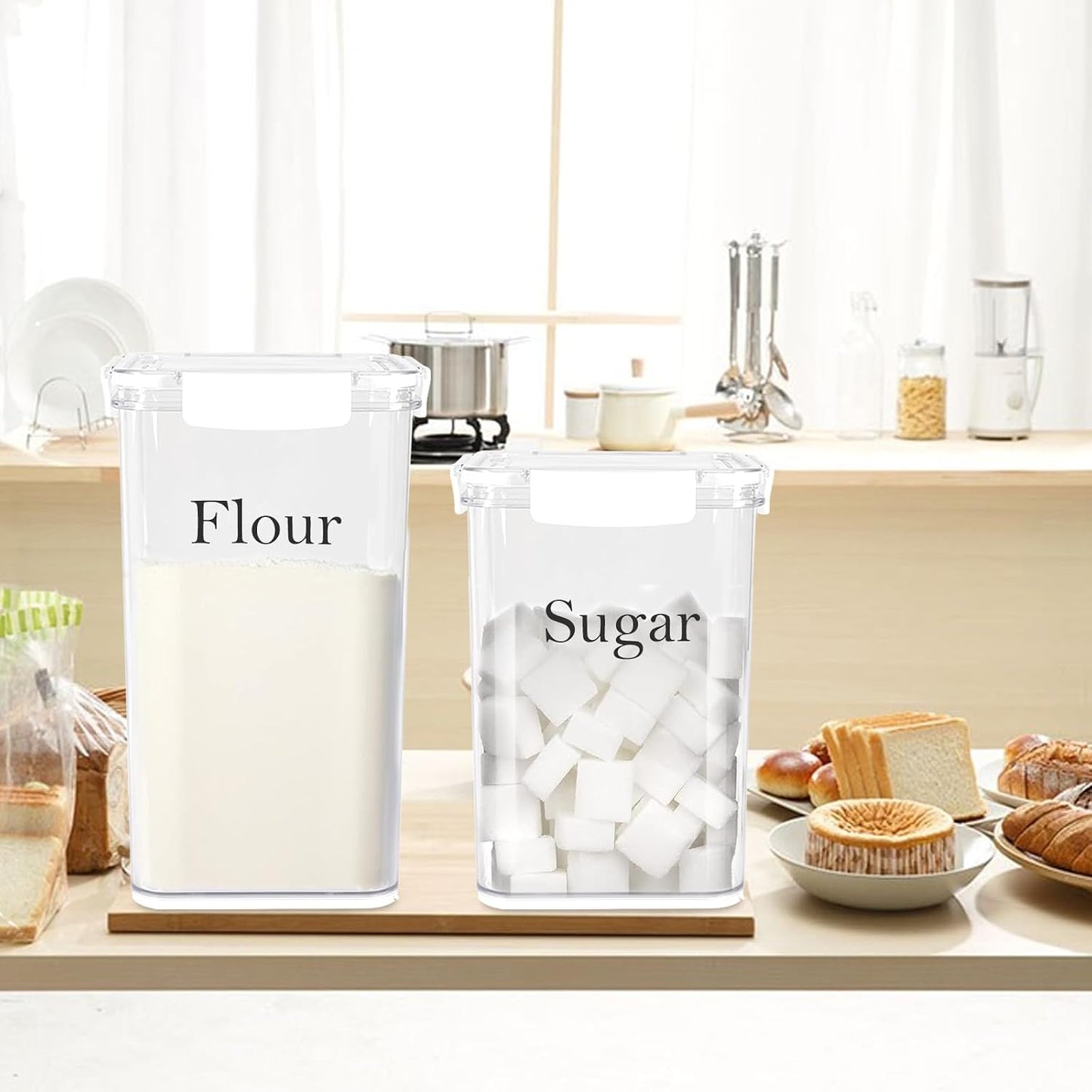 Set of 2 Large Food Storage Jars 4L - Airtight Containers with Lids, White with Free Spoon - Kitchen Canisters for Sugar,Flour,Coffee,Pantry Organization-S