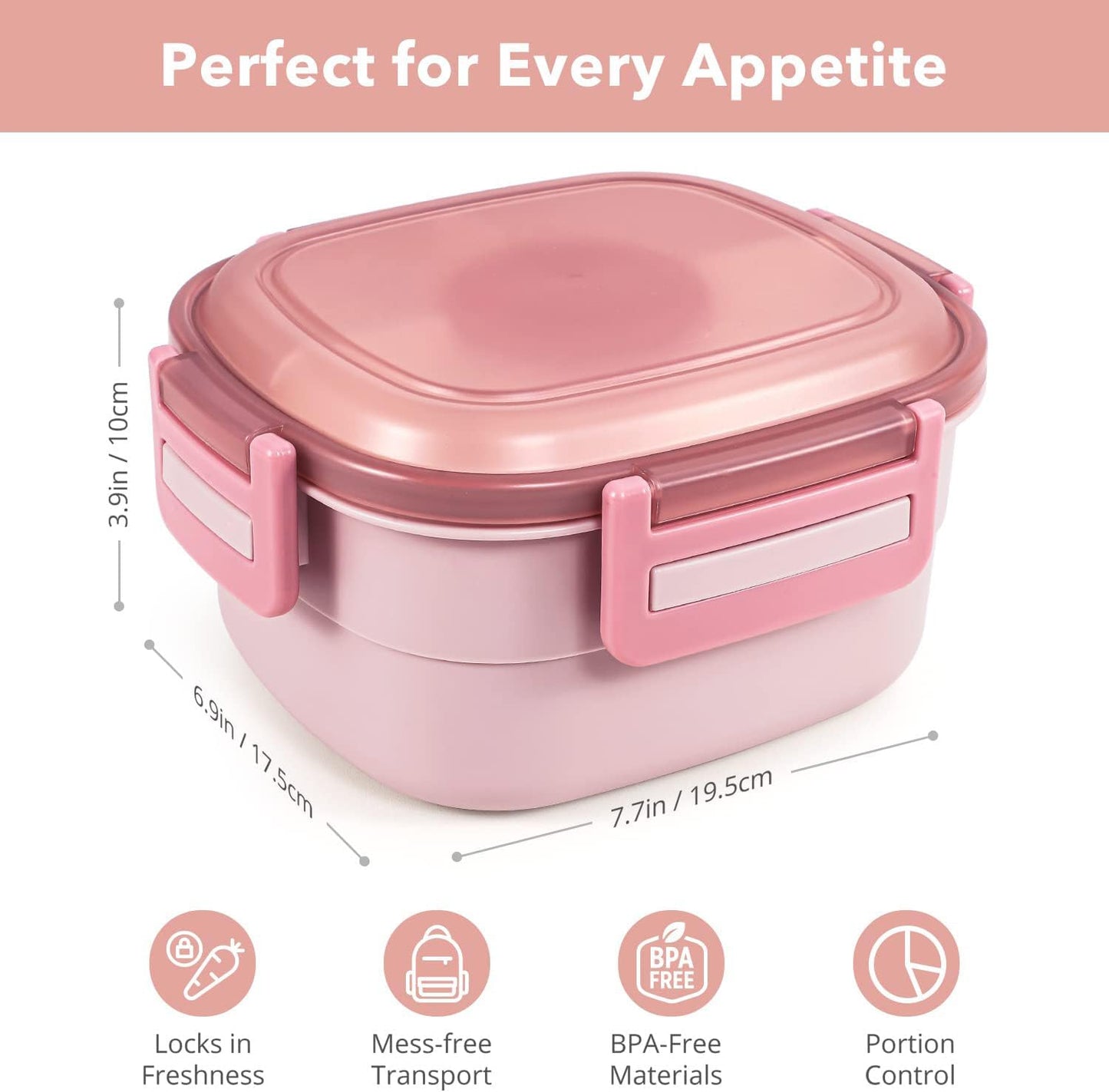 Salad Container for Lunch - 55 oz Salad Bowl with 4-Compartment Bento-Style Tray, 3 oz Sauce Box, Reusable Spork & BPA-Free, Lunch Box for Meal Prep & Food Storage(Gray)