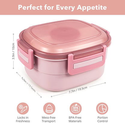 Salad Container for Lunch - 55 oz Salad Bowl with 4-Compartment Bento-Style Tray, 3 oz Sauce Box, Reusable Spork & BPA-Free, Lunch Box for Meal Prep & Food Storage(Gray)
