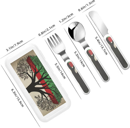 Stainless Steel Kids Silverware Set, Tree Palestinian Flag Utensil Set Reusable Children Safe Knife Spoon Fork Set With Storage Case Dishwasher Safe For Lunch, Travel Outdoors