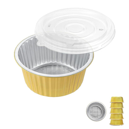 7.7" Round Aluminum Foil Containers with Lids (5 Pack) – Heavy Duty Disposable Takeout Pans for Meal Prep, Pasta, Casserole, Food Storage & Catering, 48oz