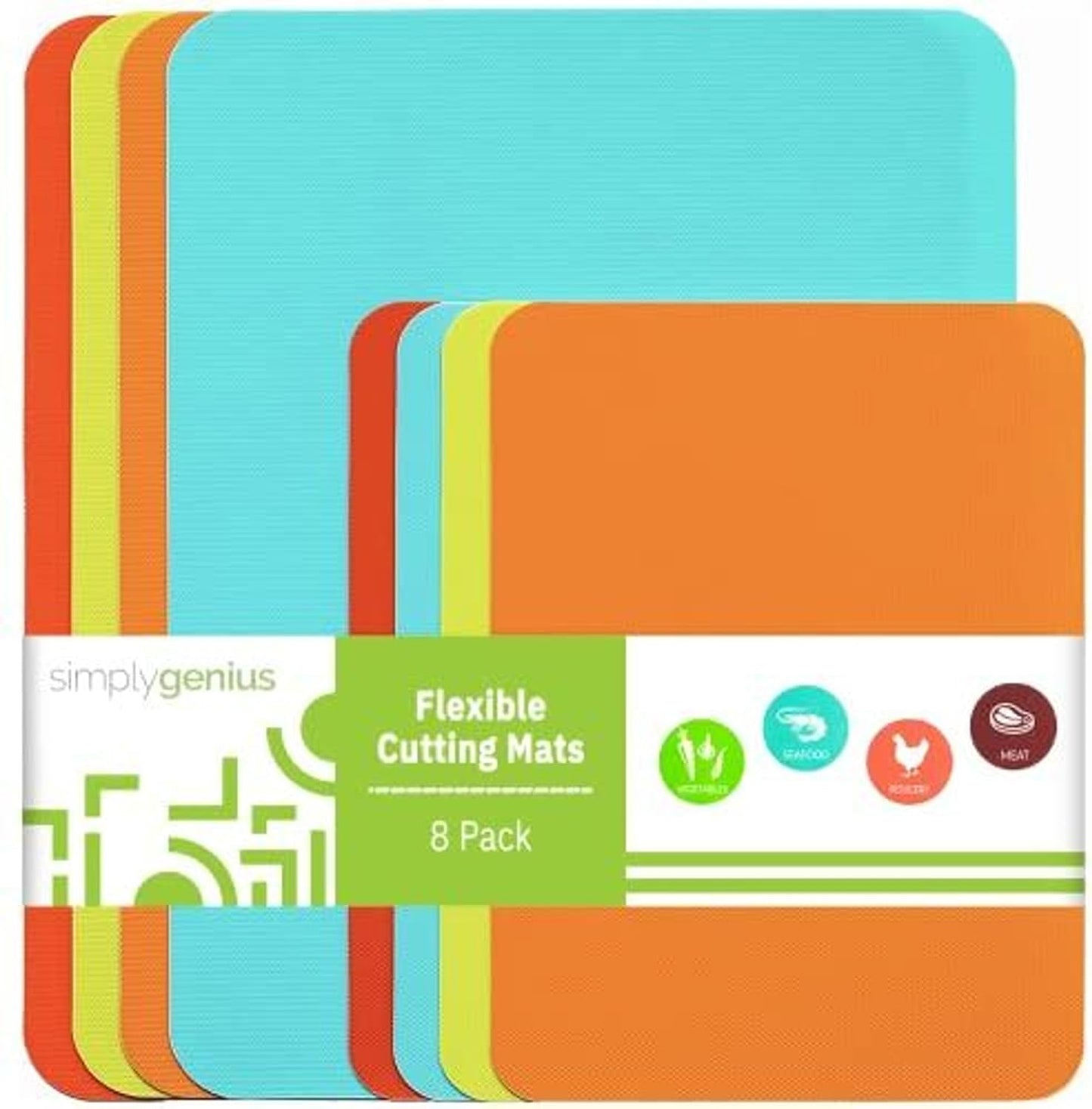 Simply Genius Flexible Cutting Board Set - Color-Coded Plastic Cutting Board Mats - Dishwasher-Safe Chopping Surfaces - Space-Saving Kitchen Mat Storage - 4-Pack Multicolor 11.5 x 15 in