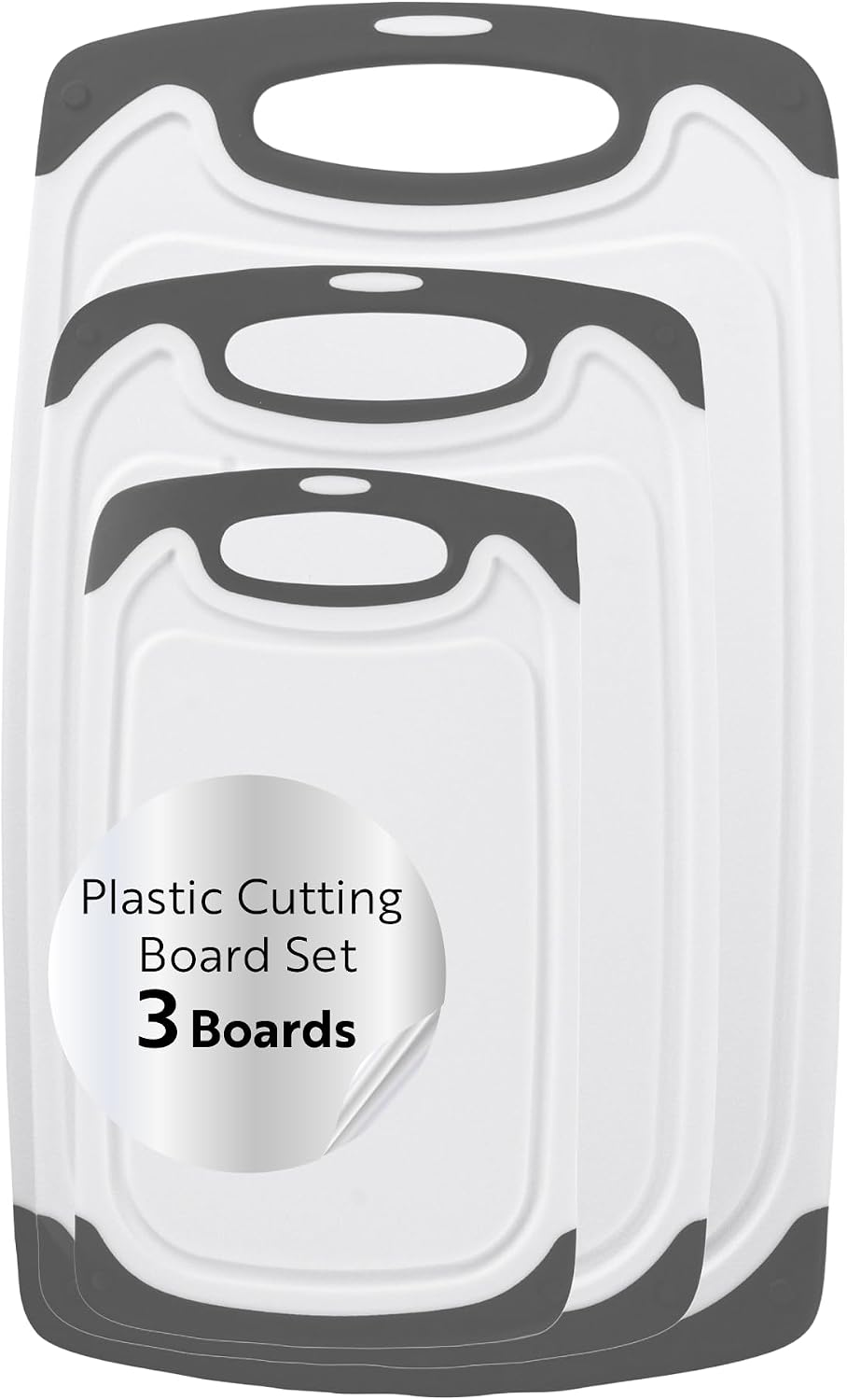 Restaurantware Cutting Board Set 15.7 x 9.6 x 1.1 Inches Plastic, Non-Slip Reversible Chopping Board Knife-Friendly Food Prep Board White