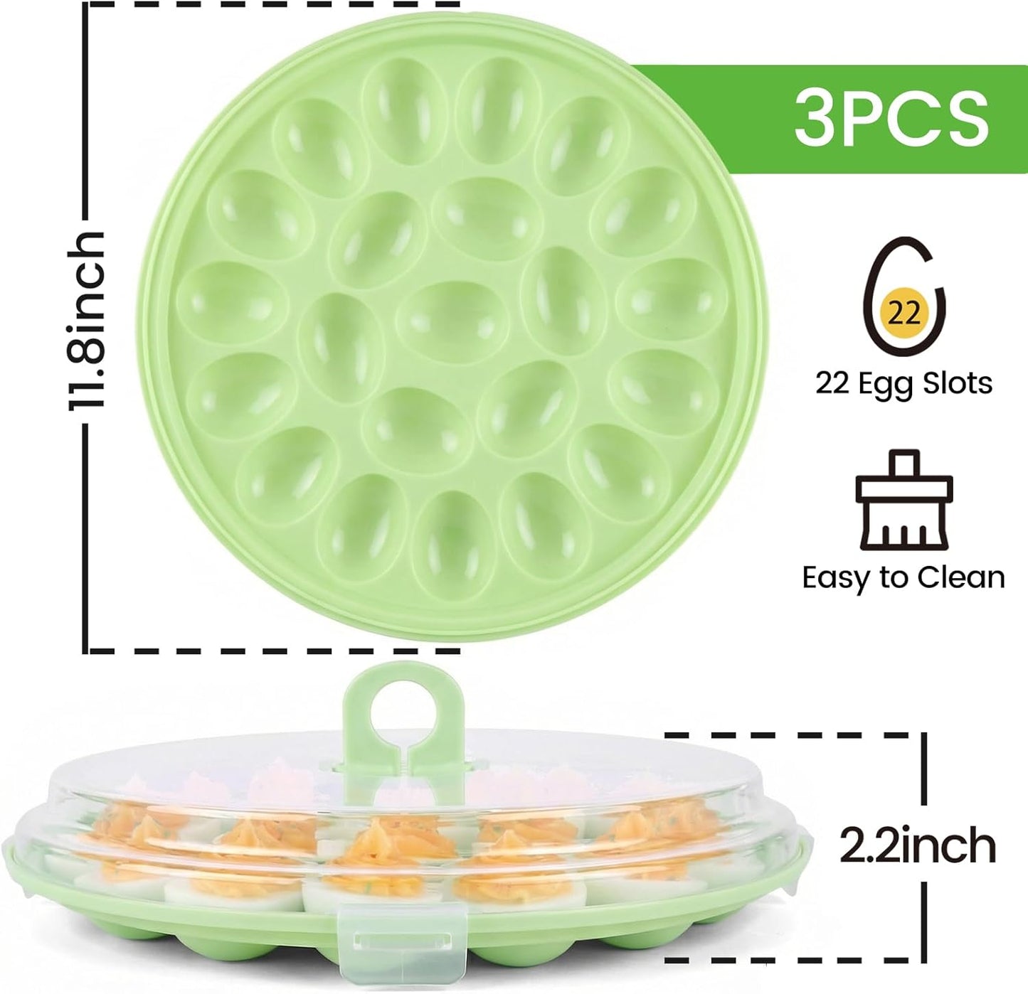 HANSGO Deviled Egg Containers with Lid, Deviled Egg Platter Carrier Holder Trays with 22 Slots for Holiday Party and Home Kitchen, Green