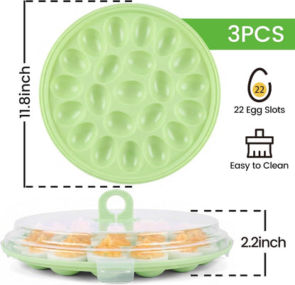 HANSGO Deviled Egg Containers with Lid, Deviled Egg Platter Carrier Holder Trays with 22 Slots for Holiday Party and Home Kitchen, Green