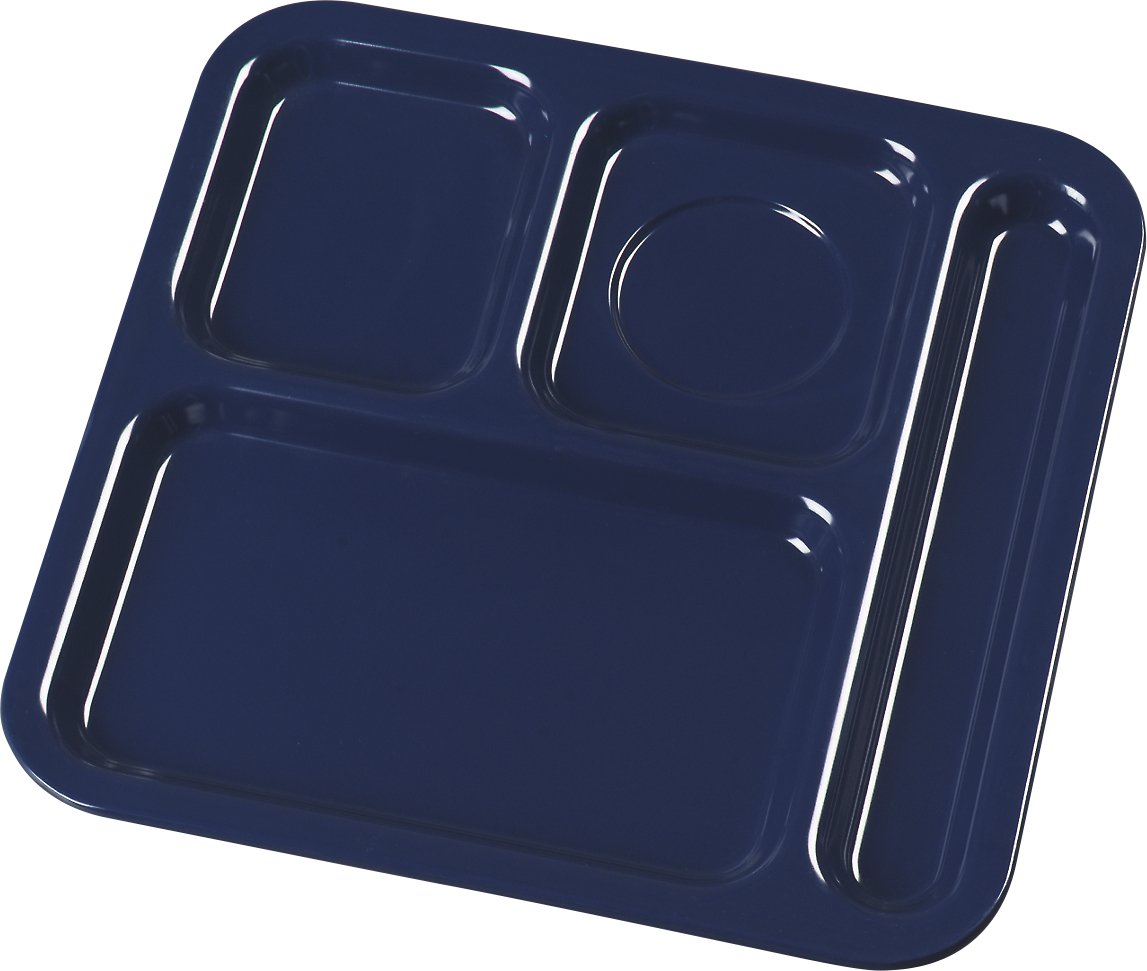 Carlisle FoodService Products Melamine Lunch Tray with 4 Compartments, Right Handed Cafeteria Tray with Divided Compartments for Food, 10" x 9.75", Dark Blue