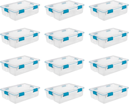 Sterilite 80 Qt Gasket Box, Stackable Storage Bin with Latching Lid and Tight Seal, Plastic Container to Organize Basement, Clear Base and Lid, 1-Pack