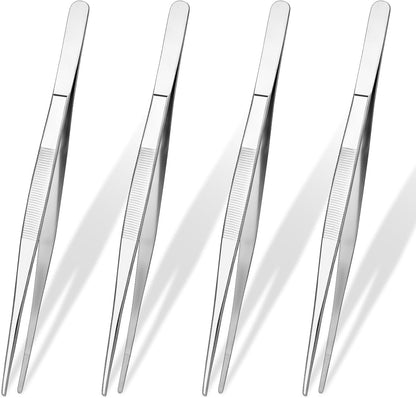 4 PCS Bar Tweezers Long Cooking Tweezers Garnish Tongs Kitchen Tweezers for Cooking Metal Tongs Reptile Feeding Tongs, Kitchen Tongs for Cooking Korean Barbecue Tongs for Cocktail Cooking 8 Inch