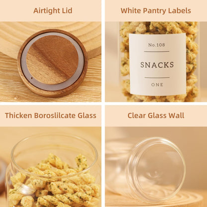 2 Pack Large Glass Flour and Sugar Storage Containers with Airtight Acacia Wood Lids and 132 Kitchen Pantey Labels Preprint - 1 Gallon Borosilicate Glass Canister Sets for Food,Pasta,Cookie,Rice
