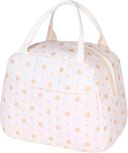 Lunch Bag for Women Men Girl,Large Cute Corduroy Lunch Tote Bags - Reusable Insulated Lunch Box for women with Handle, Leakproof WaterProof Design for Office, School, Work,Picnic.