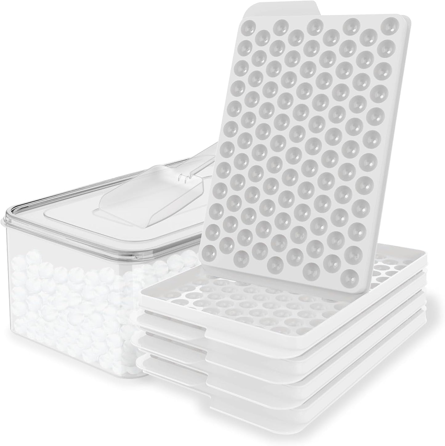 WIBIMEN Mini Ice Cube Trays, 0.55” Tiny Pebble Ice for Iced Coffee & Cocktails, Fast Chill, Easy Twist Release, Stackable with Lid & Storage Bin (2 Pack, Blue)