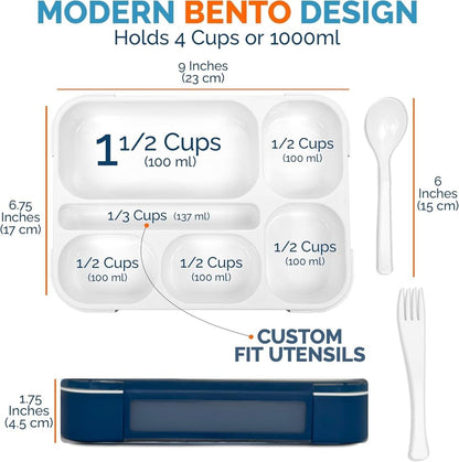 kinsho Bento Lunch-Box Set for Kids includes Snack Container | 6 and 3 Compartment Boxes Leakproof School Bentos, Meal Portion Control Containers, Boys Girls Adults, Navy Blue Large + MINI 2 Pack Set