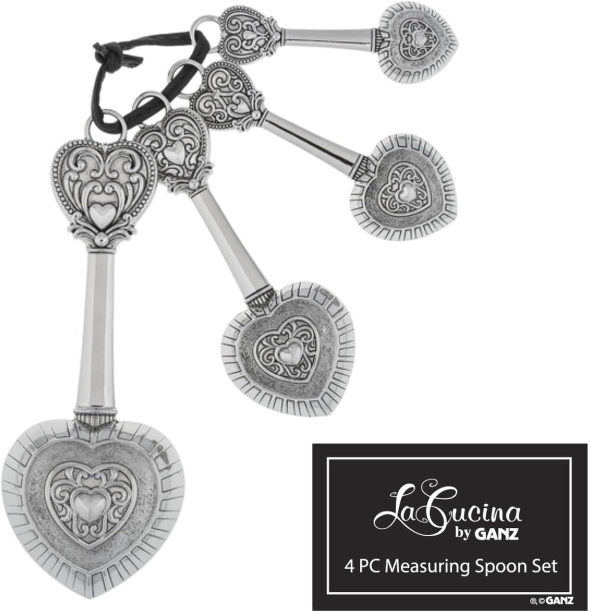 Ganz ER48885 Hearts Zinc Measuring Spoon- 4 piece set