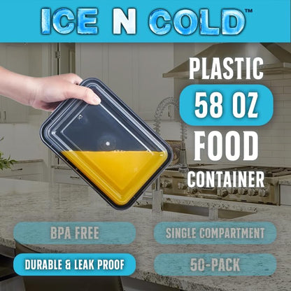 Reusable To-Go Food Meal Prep Storage Containers with Leak Proof Snap Lids 58oz | 1715ml | 50-Pack