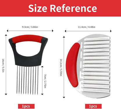 Onion Holder for Slicing – Stainless Steel Onion Cutter Guide for Even Slices, Safe Finger Protection, Vegetable Chopper & French Fry Cutter