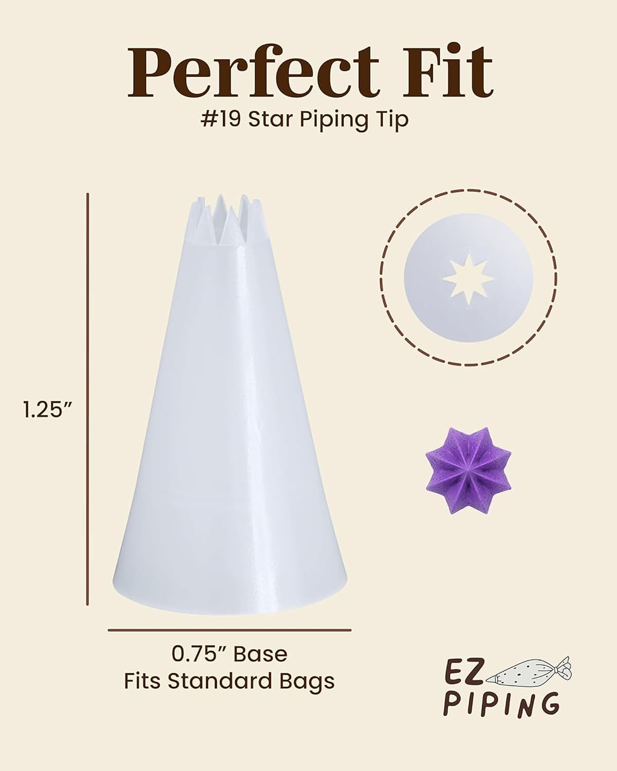 Reusable Plastic Piping Tips, Nozzles Standard Size Star Tip #20