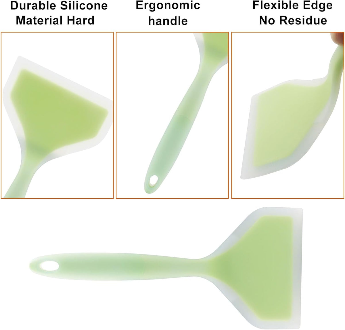 Hitefu 2 Pcs Silicone Spatula Turner, Green & Pink