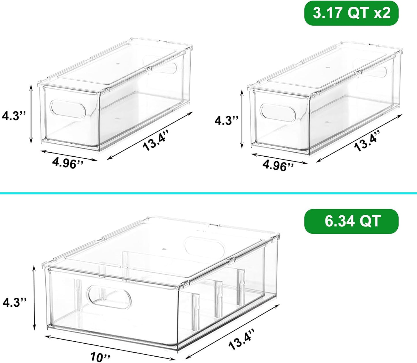 Taiuloo 2 Pack Stackable Refrigerator Organizer Bins with Pull-Out Drawer, Clear BPA-Free Food Storage Containers for Fridge Freezer, Kitchen Pantry Cabinet & Bathroom Vanity Organization