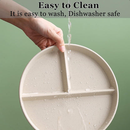 4 Pcs Portion Control Plate,9 Inch Divided Plates for Adults with 3 Compartments Suitable for Most People, Dishwasher Safe