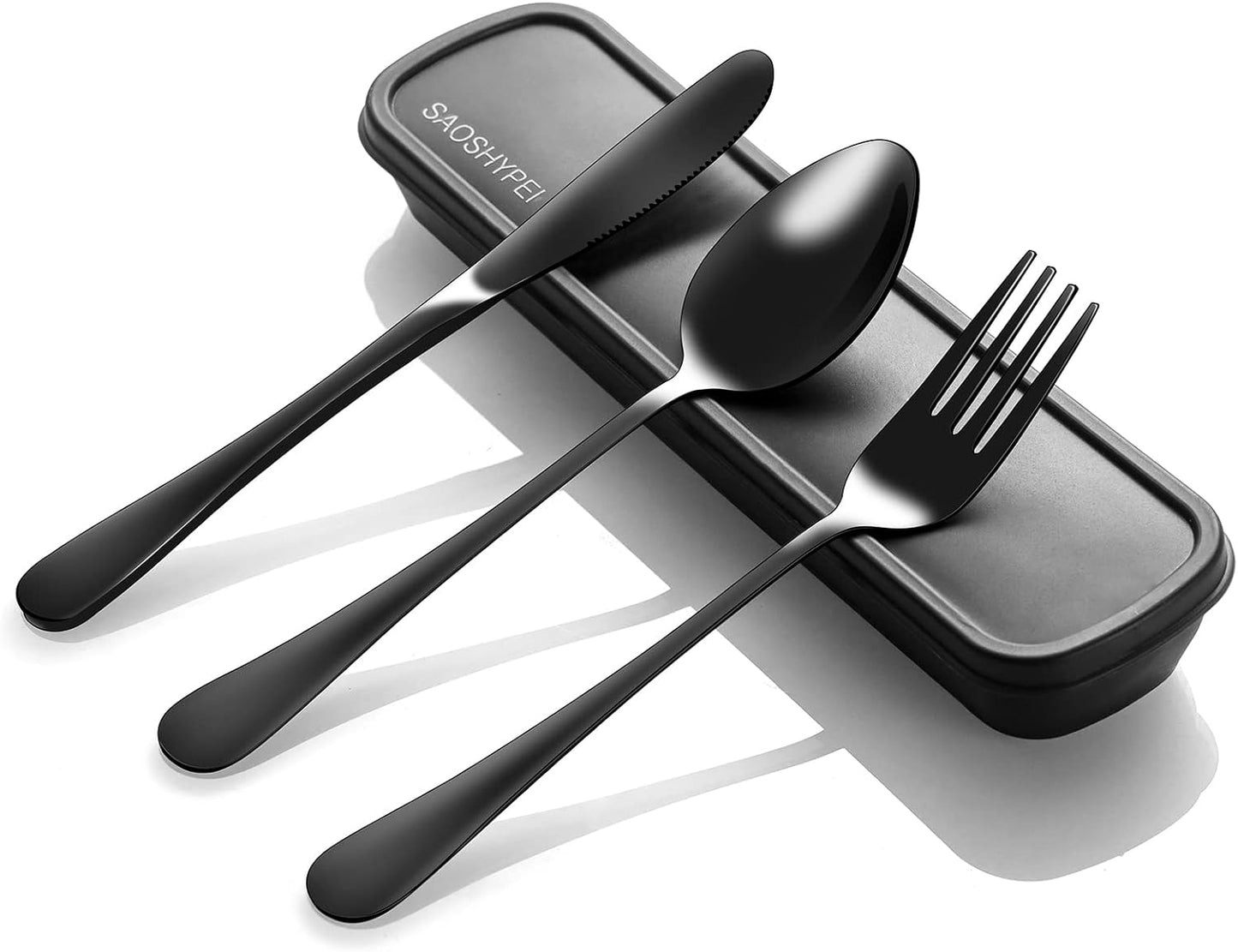 Portable Utensils Set with Case, 4pcs Stainless Steel Reusable Silverware for Lunch Camping School Picnic Workplace Travel, Lunch Box Includ Fork Spoon Knife,Easy to clean,Dishwasher Safe(Rainbow)