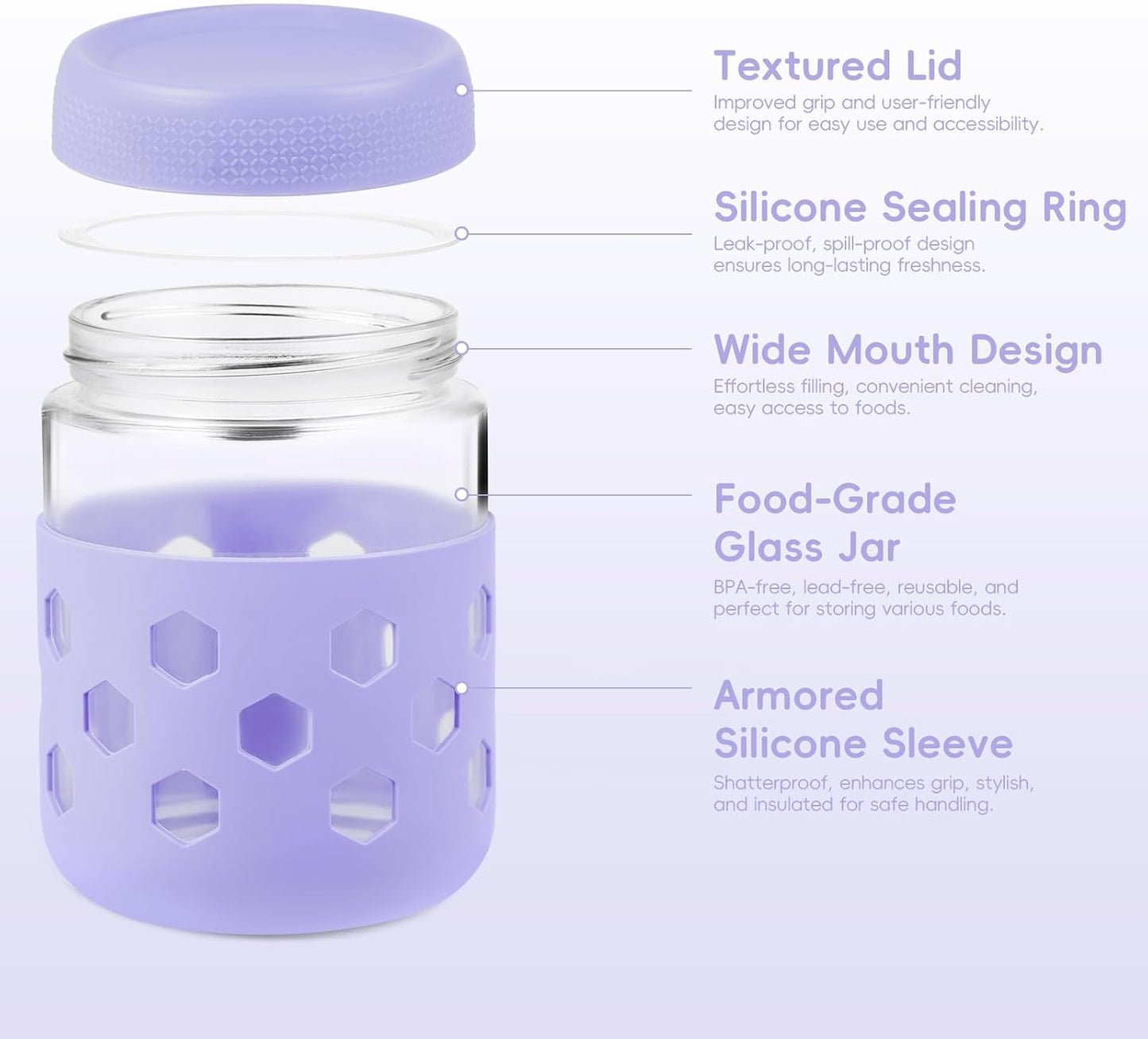 Gemice 6-Pack 10oz Glass Mason Jars with Silicone Sleeves, Airtight BPA-Free Overnight Oats Containers with Lids, Dishwasher Safe Leak-Proof Meal Prep Jars for Chia Pudding, Yogurt, Snacks