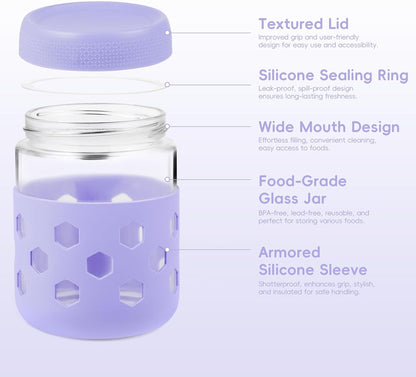 Gemice 6-Pack 10oz Glass Mason Jars with Silicone Sleeves, Airtight BPA-Free Overnight Oats Containers with Lids, Dishwasher Safe Leak-Proof Meal Prep Jars for Chia Pudding, Yogurt, Snacks