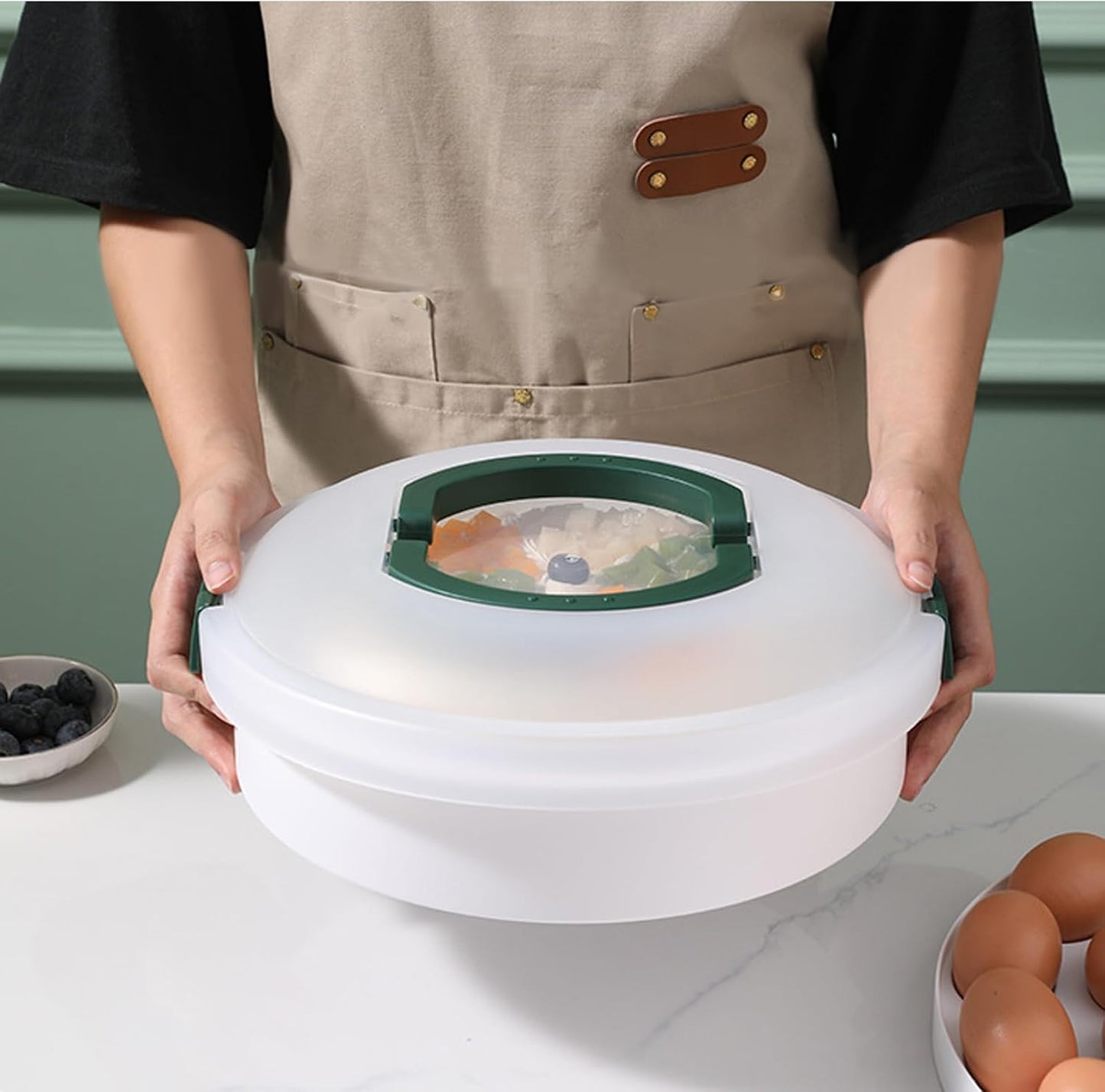 10 Inch Portable Pie Carrier with Lid and Tray 3-In-1 Round Cupcake Container Egg Holder Muffin Tart Cookie Keeper Food
