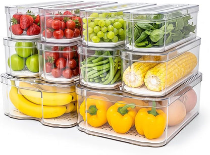 SMRCAD Fridge Organizers and Storage, 6 Pack Clear Freezer Organizer Bins with Lids for Kitchen, Pantry, Refrigerator, Food, Fruit, Vegetable Storage