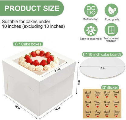 2 Pack Cake Boxes, 12x12x8 Inches Tall Cake Box with Cake Boards, White Bakery Boxes with Large Window, Disposable Cakes Transport Containers with Lids, for Cookies, Pies, Wedding, Birthday
