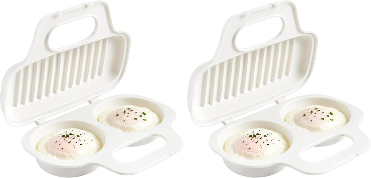 Microwave Egg Poacher BPA-Free by Dependable Industries Inc. Essentials – Quick & Easy 2-Cavity Egg Cooker for Perfect Poached Eggs in Minutes – Dishwasher & Microwave Safe