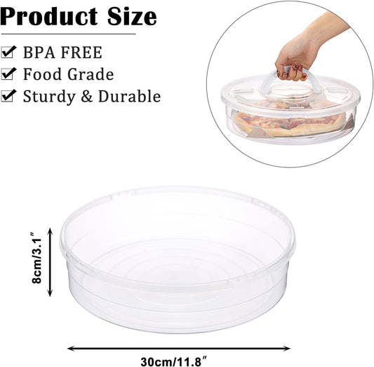 BSTKEY 12 inch Round Pizza Keeper, Food Storage Container with Lid and Handle, Pizza Dough Tray Fits 2-4 Dough Balls, Clear Plastic Food Storage Carrier for Cheese Cake Cupcakes Pies Pastries Fruit