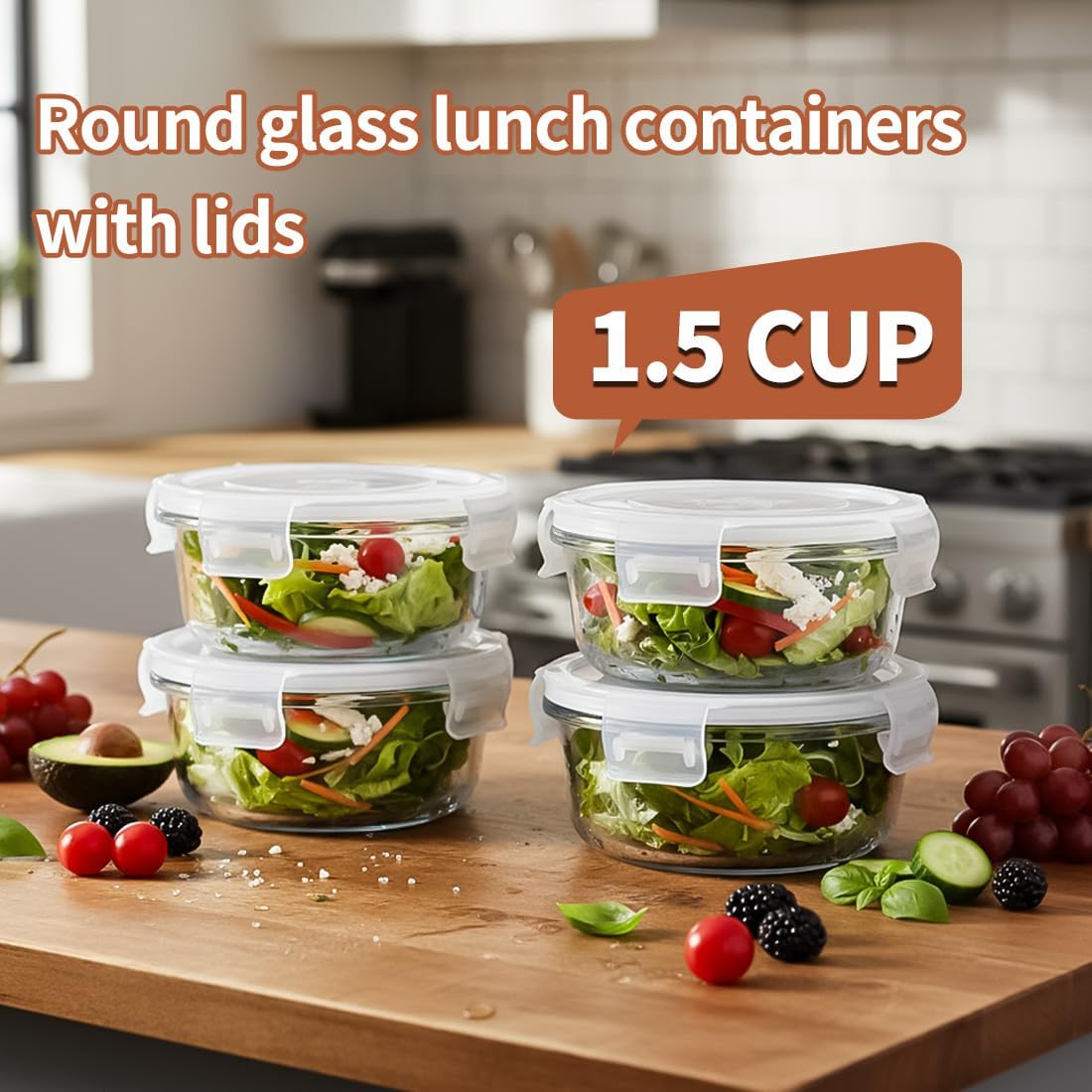 16oz Square Glass Food Storage Containers With Lids, 2 Cup Square Glass Food Containers With Lids, BPA free Small Meal Prep Bowls for leftovers, Dishwasher, Freezer Safe (8Pack)
