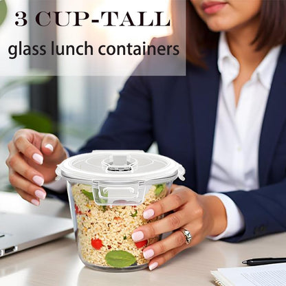 H.JSS WDJS 3Cup Round Glass Food Storage Containers with Airtight lids, 23oz Glass Meal Prep Containers, Heat-Resistant BPA-Free for Soup Leftover, Microwave, Dishwasher and Fridge Safe (white-4Pack)