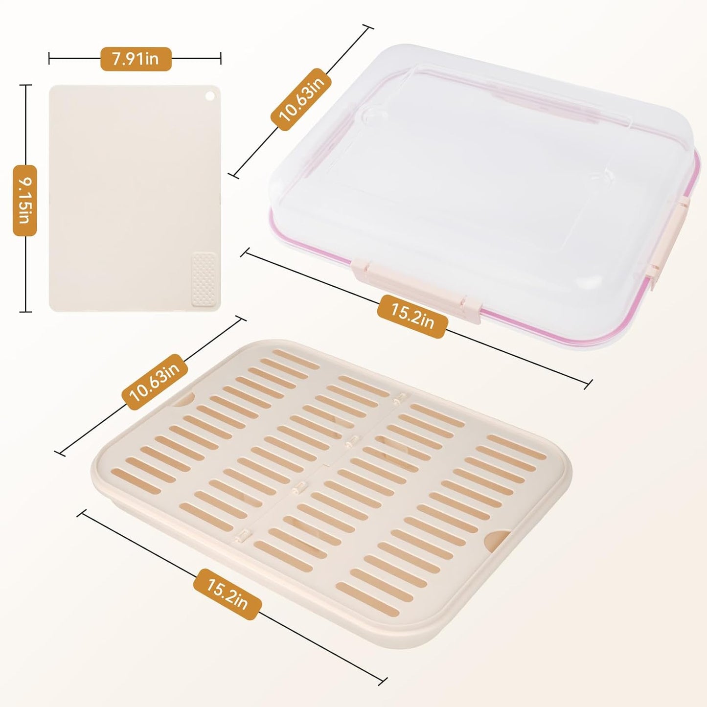 Food Storage Container with Cutting Board Lid, Snack Tray with Ice Pack Compartment & Removable Divider (Cream)