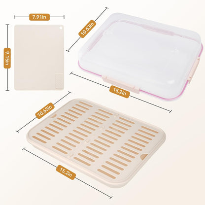 Food Storage Container with Cutting Board Lid, Snack Tray with Ice Pack Compartment & Removable Divider (Cream)