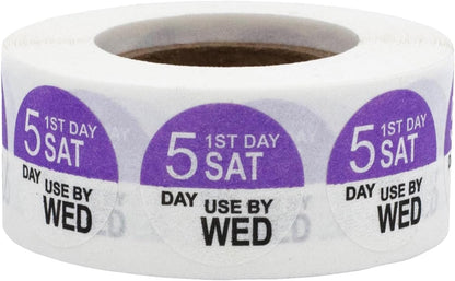 Dissolvable Tuesday Through Saturday 5 Day Food Rotation Labels, 3/4 Inch Use by Stickers, 500 Total Adhesive Labels on a Roll for Restaurant and Kitchen Prep – Made in The USA