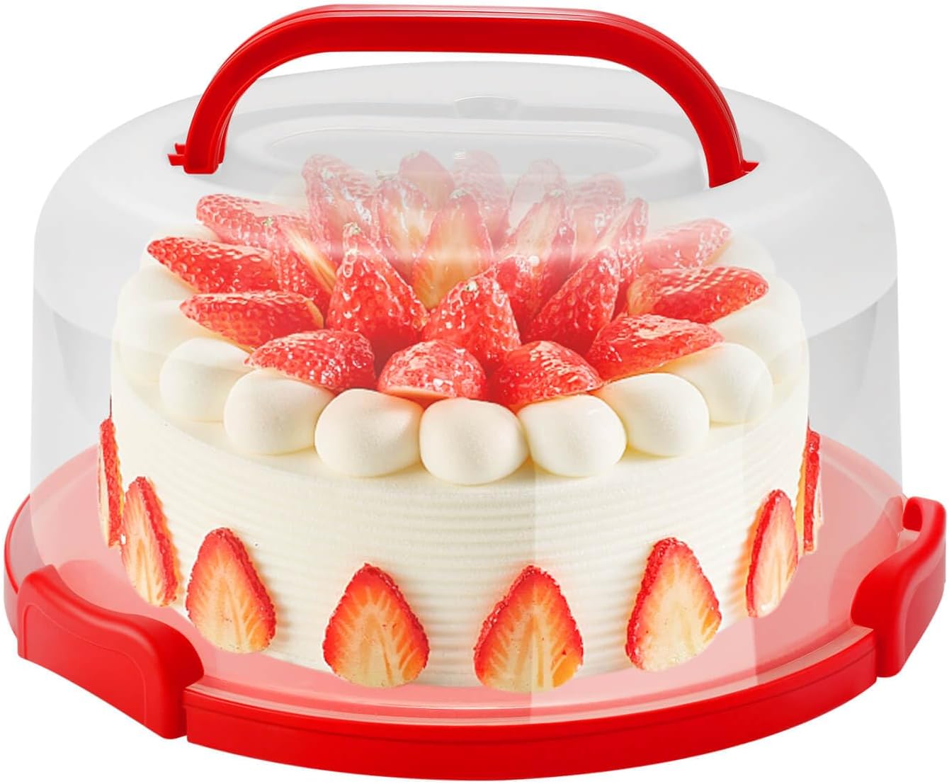 10 Inch Portable Cake Stand Carrier Holder with Lid and Handle Round Cake Storage Containers Cupcake Plastic Cake Cover Holder for Transport Red