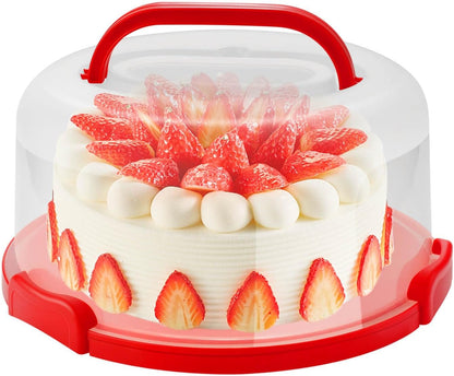 10 Inch Portable Cake Stand Carrier Holder with Lid and Handle Round Cake Storage Containers Cupcake Plastic Cake Cover Holder for Transport Red