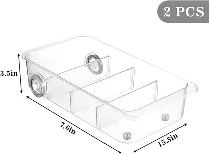 2Pack Roll Out Fridge Caddy Bins Pull Out Drawer with Wheels Refrigerator Organizer Bins with Handles Divided Fruit Caddy for Fridge Pantry Cabinet Storage Cans Drinks