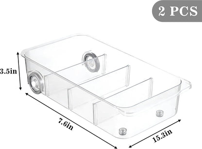 2Pack Roll Out Fridge Caddy Bins Pull Out Drawer with Wheels Refrigerator Organizer Bins with Handles Divided Fruit Caddy for Fridge Pantry Cabinet Storage Cans Drinks