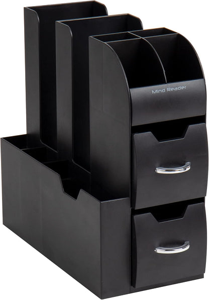 Mind Reader Cup and Condiment Station, Countertop Organizer, Coffee Bar, Kitchen, Stirrers, 5.35"W x 11.25"L x 11.15"H, Black